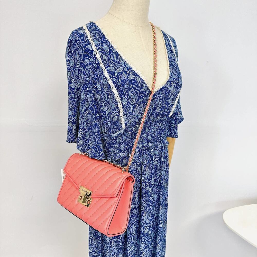 Michael Kors 35T0GX0L2U Meidum Flap Vegan Leather Shoulder Bag In GRAPEFRUIT